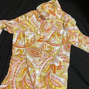 Vibrant Paisley Button-Up Shirt in Pink, Orange & Yellow